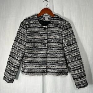 H&M Cropped Metallic Thread Tweed Striped Long Sleeve Jacket Blazer Sz 8